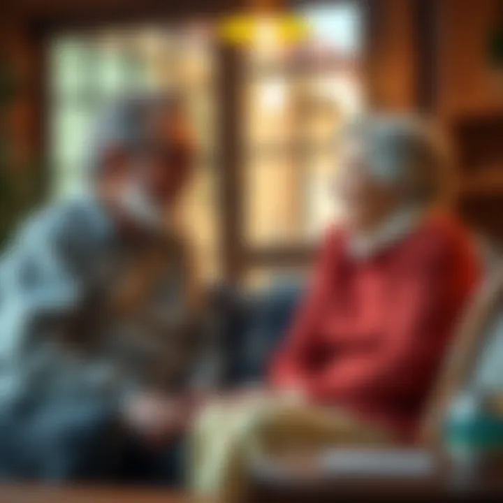 An older person sharing retirement experiences with a younger individual in a cozy setting