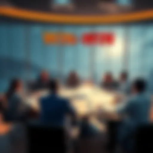Group of people debating over win-win concepts at a round table
