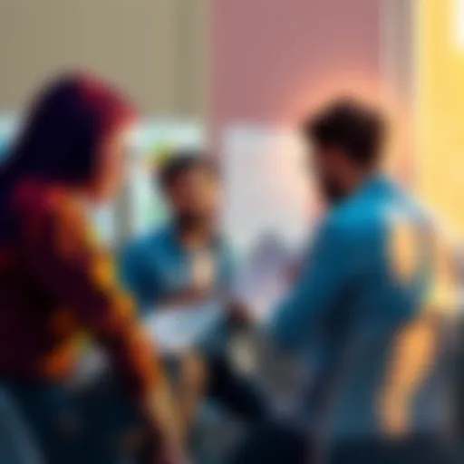 A group of people sharing ideas about implementing fallbacks with Chi and Pit, showcasing a lively conversation with notes and charts in the background.