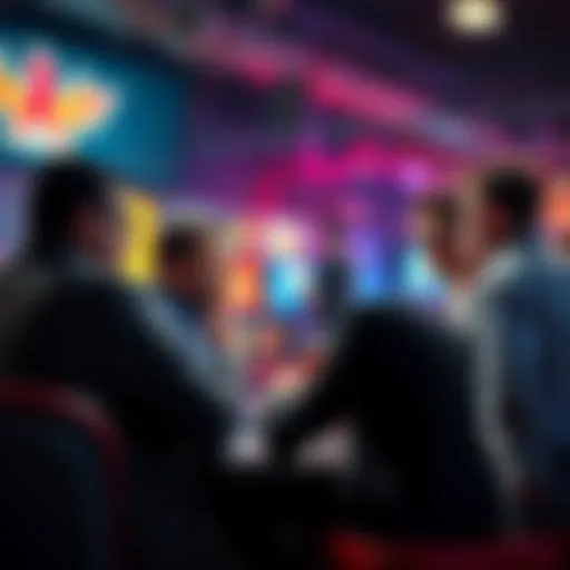 People discussing the legitimacy of fights and related betting practices in a lively setting