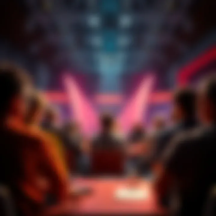 Group of people engaged in a debate about different opinions in a forum setting.