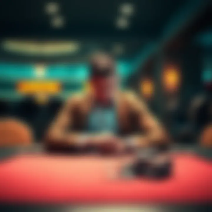 A player looks worried and isolated at a gambling table with chips scattered around