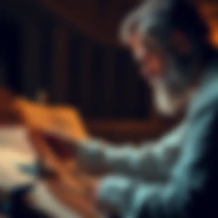 A person examining historical documents related to Caesar to check their authenticity.