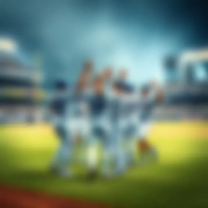 Los Angeles Dodgers players celebrating on the field after a game victory with fans cheering in the background.