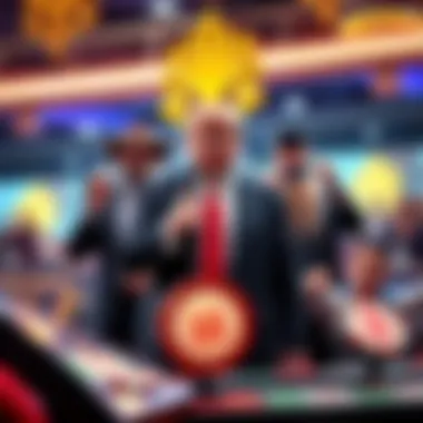 Donald Trump standing with Eddy and Hacksaw at a promotional event for Ultimate Slot of America