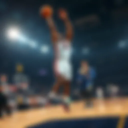 A basketball player, Dontale Mayes, standing tall on the court, demonstrating his impressive height and reach during a game.