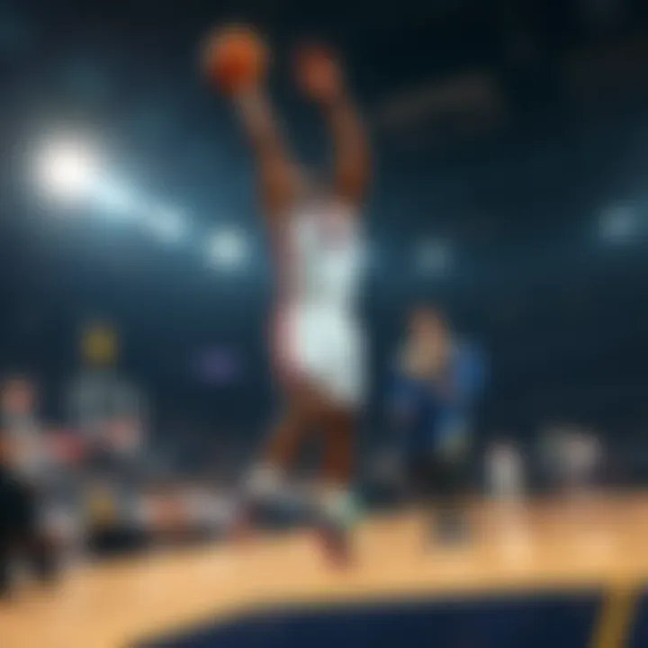 A basketball player, Dontale Mayes, standing tall on the court, demonstrating his impressive height and reach during a game.
