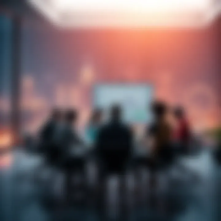 A group of people discussing the impact of Dotd on society and market in 2025 around a table with charts and graphs