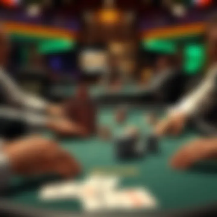 A gaming table showing players making a Double Down bet with chips stacked high, illustrating potential large returns in a card game setting.