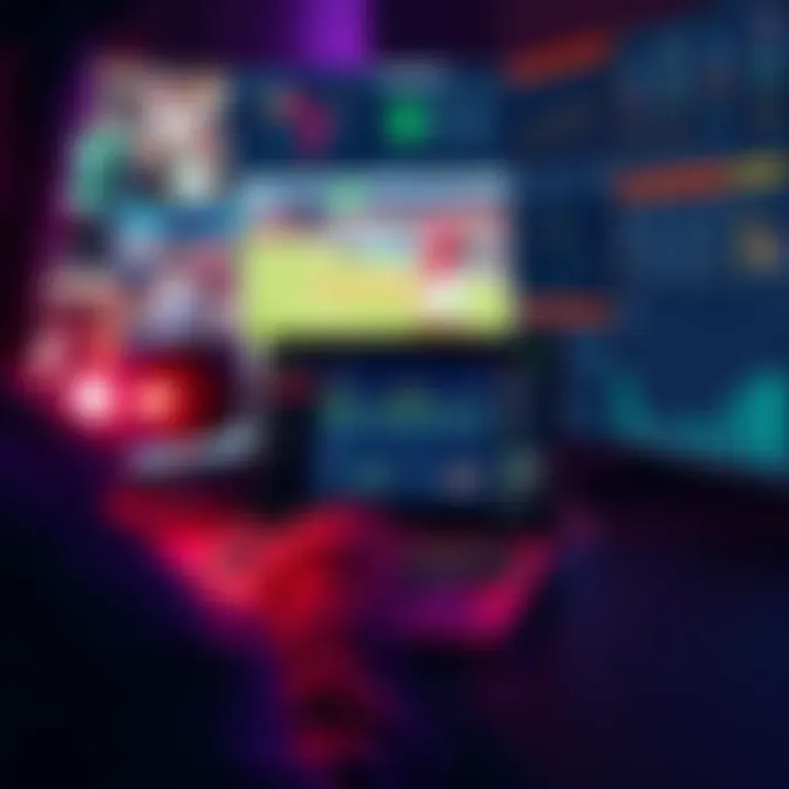 A person analyzing betting strategies on a laptop with DraftKings interface displayed, surrounded by sports images and charts.