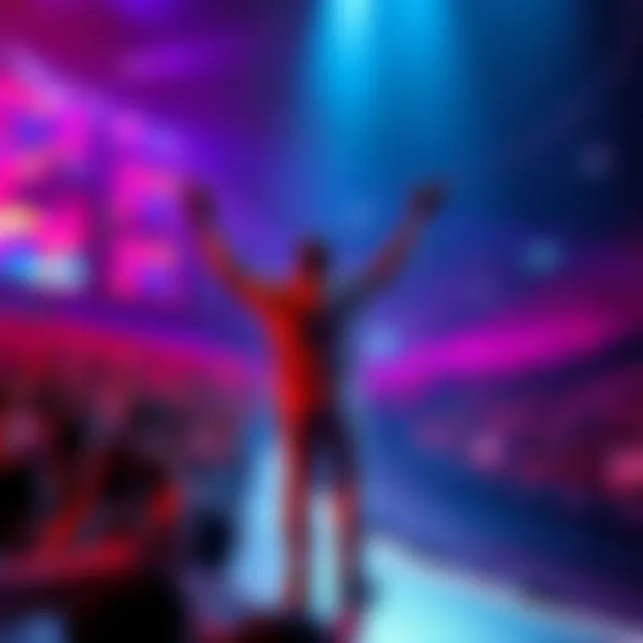 Drake performing on stage Drake energetically performing with a vibrant crowd at a concert