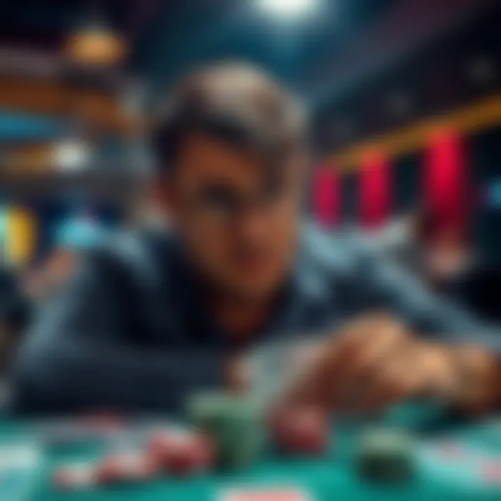 Dramatic Betting Session A frustrated gambler watches as his bets lead to losses after a $100 deposit, showing a worried expression with gambling chips and cards around him.