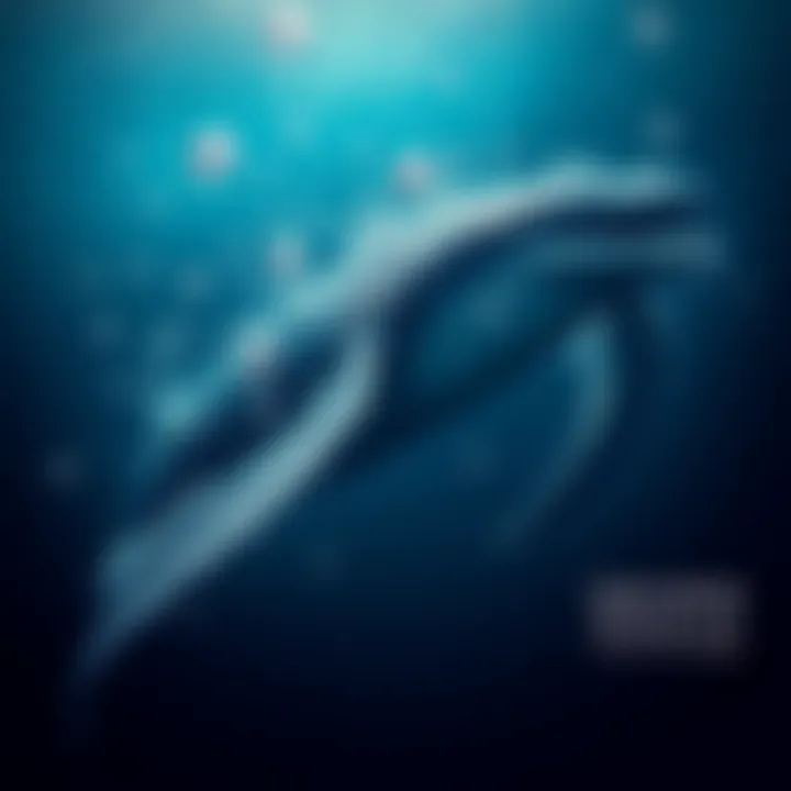 Drunken Whale Revealing Secrets A whale swimming in the ocean, showing unusual behaviors while surrounded by bubbles, symbolizing its unexpected secrets.