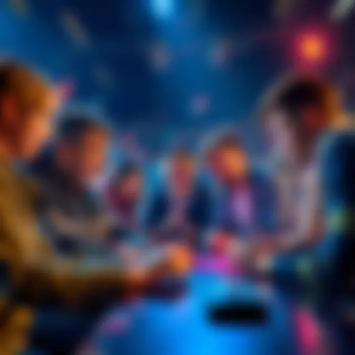 Duel.com online competition A group of people engaging in an online challenge on Duel.com platform, showcasing excitement and interaction.