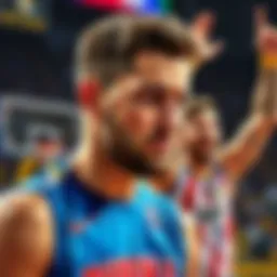 Duren looking disappointed after missing a chance for a big payout, with Jokic celebrating in the background