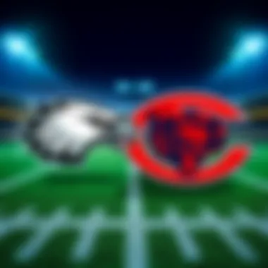 Philadelphia Eagles and Chicago Bears logos with a football field background for the Monday Night Football game.
