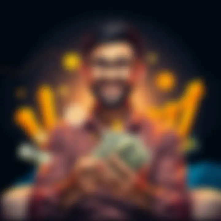 A person counting cash with a cheerful expression, surrounded by graphs and financial symbols that represent money-making methods.