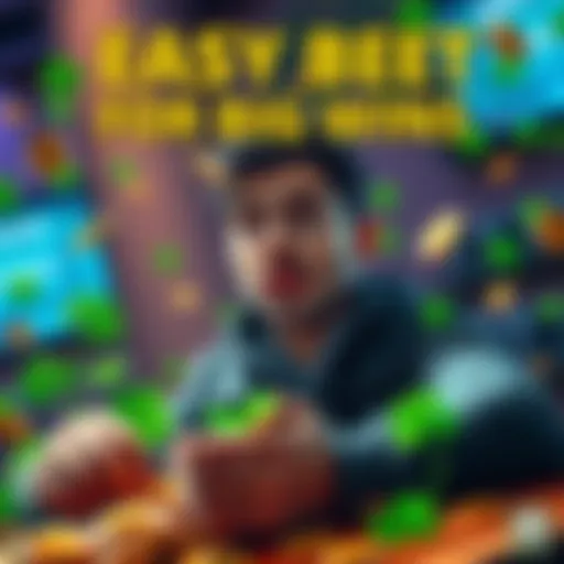 A person placing a simple bet with a hopeful expression, surrounded by symbols of luck like four-leaf clovers and coins.