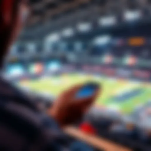 Easy Betting Strategies A person examining betting odds on a smartphone while placing a bet at a sports event.