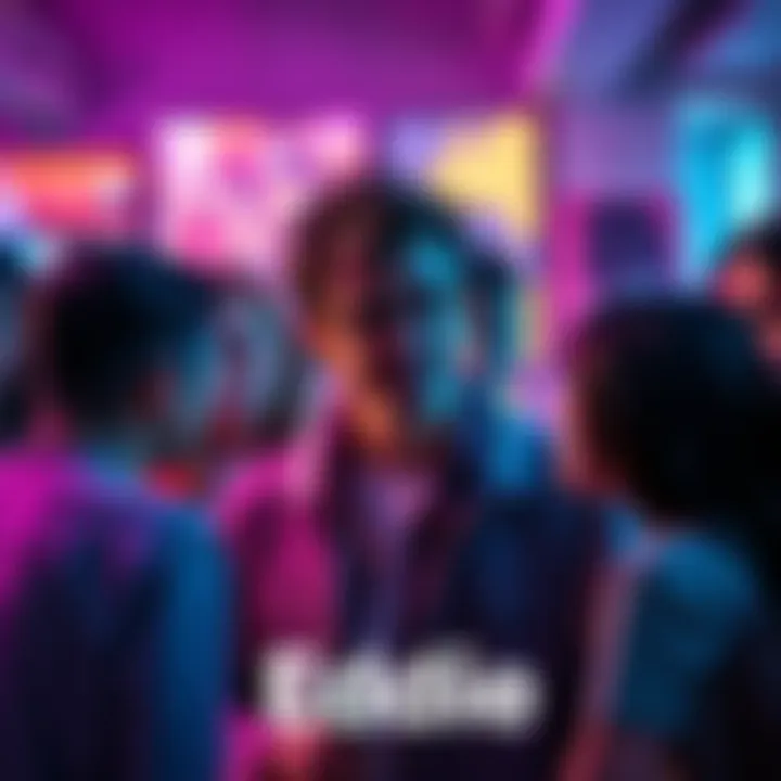 Eddie surrounded by young people engaging in social discussions, showcasing modern culture's impact.