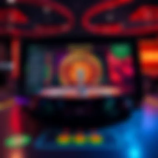 An interactive screen showing an electronic roulette game with various betting options and a spinning wheel graphic