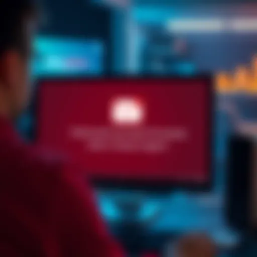 A computer screen displaying an alert about promotional emails being disabled, with a concerned person looking on.