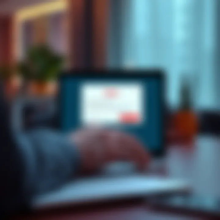 A person checking their email on a laptop with a pop-up notification showing an offer.