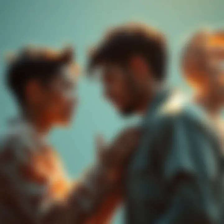 A heartbroken person pleading with another, showcasing their connection in a challenging moment.