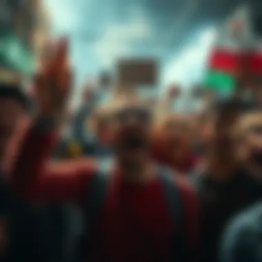 Emotional Outburst A group of people expressing frustration and anger in a public setting, showcasing their emotions amidst a tense atmosphere.