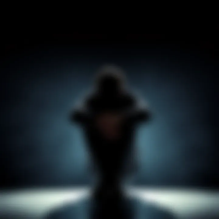 Emotional Pain Representation A person sitting alone with their head down, surrounded by shadows, symbolizing emotional suffering.