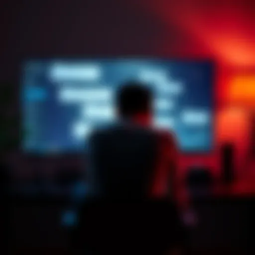 A person sitting alone, looking distressed while holding their head in their hands, surrounded by supportive messages on a computer screen.