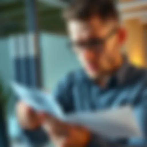 An employee examines a paycheck with a worried expression, questioning the missing mid-month bonus, in an office setting.