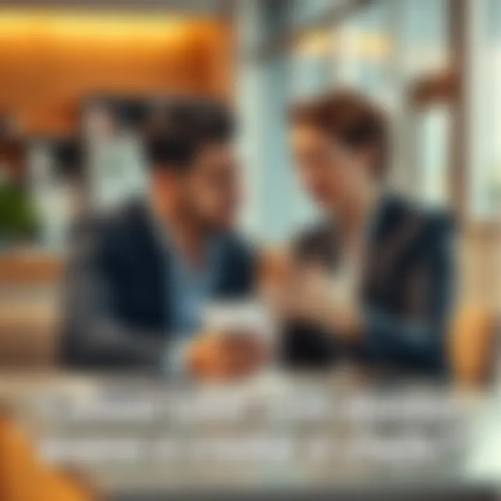 An employee and their boss sitting at a table, discussing money matters with concern on their faces.