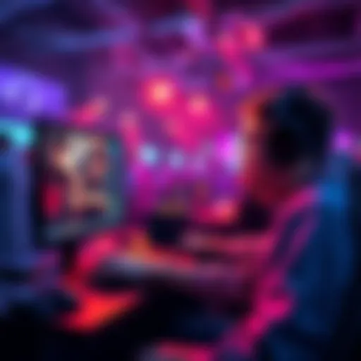 A person excitedly watching an esports event on a computer while discussing bets in a chat room.
