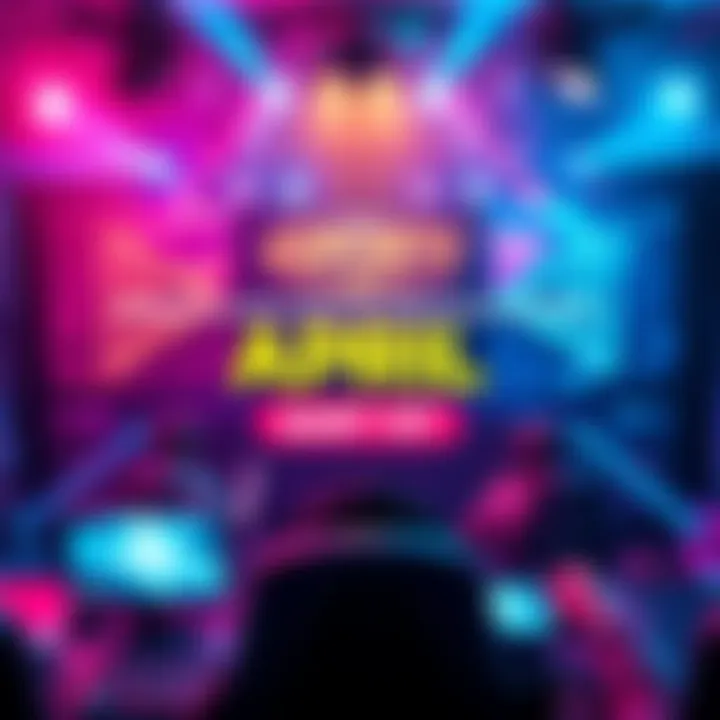 A promotional graphic showing an esports event with vibrant colors and gaming elements, highlighting the start date of April 1st.