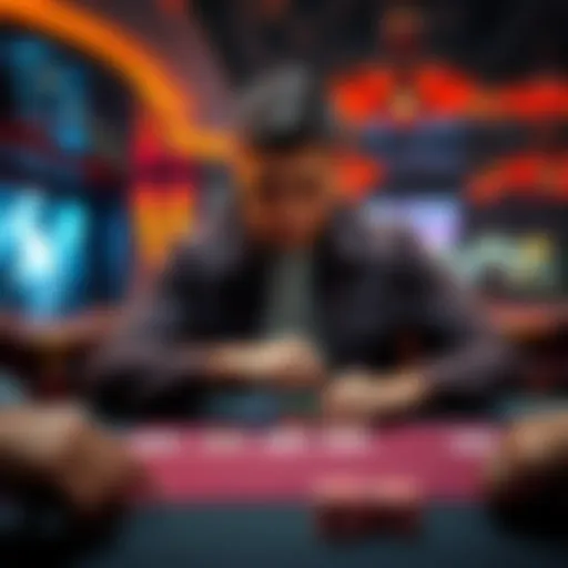 A beginner poker player sitting at a table with cards and chips, focused on learning the game
