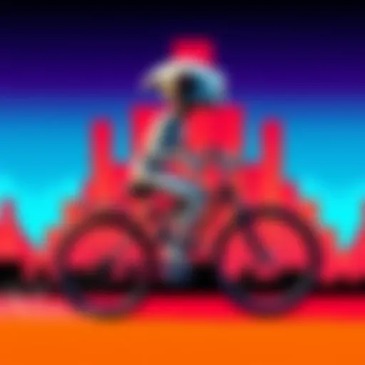 A pixelated representation of ET flying on a bicycle against a colorful retro background, symbolizing classic gaming challenges.