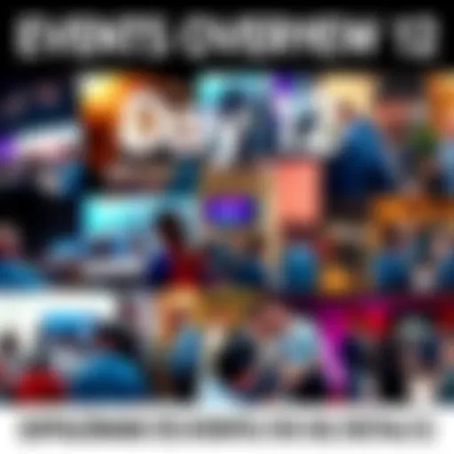 A collage showing highlights from various events and discussions on Day 12, featuring people engaged in conversations and updates in a busy setting.