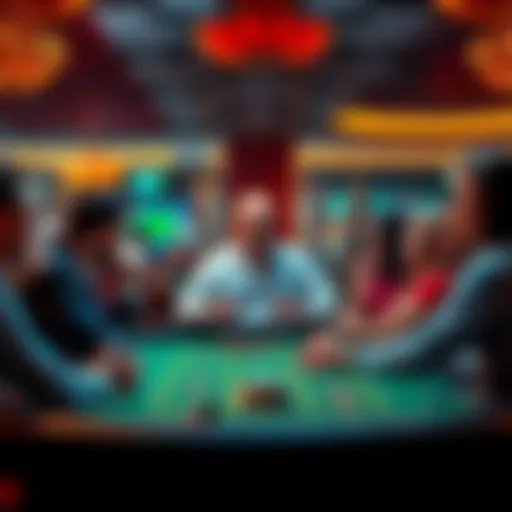 A former casino croupier sitting at a gaming table, discussing strategies and games with a group of curious people.