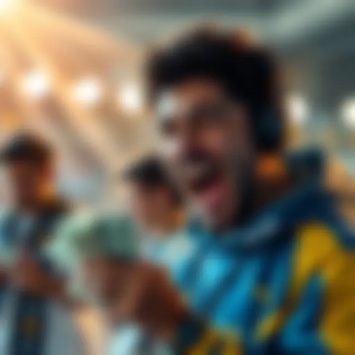A gamer exchanging fliff cash for a beta version of superstars after a victory with excitement on their face