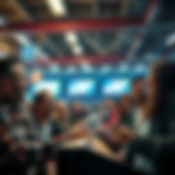 A group of enthusiastic people laughing and placing bets at a lively betting venue