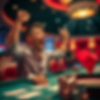 Excited gambler placing a bet A person celebrating a betting win at a casino table, showing excitement and enthusiasm