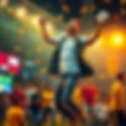 A person jumping in joy with money in hand after a successful bet on sports games