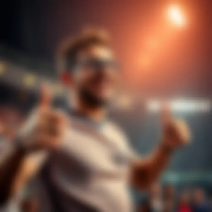 Excited bettor celebrating support response A happy bettor showing excitement after receiving quick support for their bet, with a thumbs up gesture and a smile.