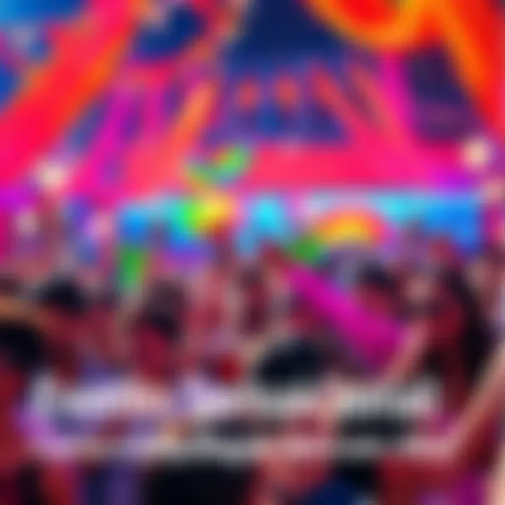 A lively crowd celebrating together with colorful decorations and smiles, showcasing the positive energy of the event