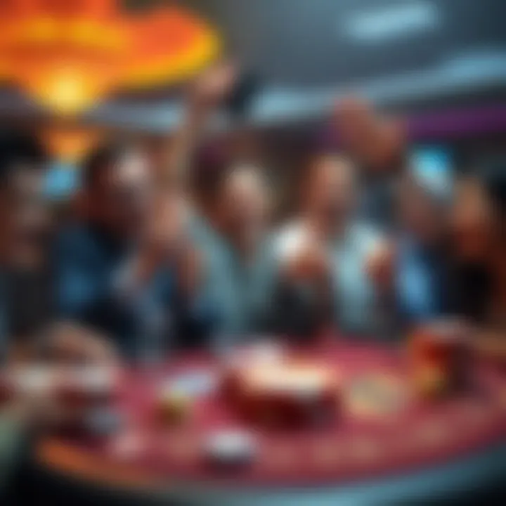 Group of people celebrating wins at a casino table with chips and cards