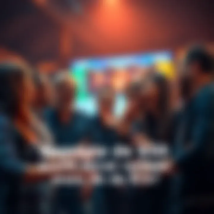 Group of excited people talking about a betting opportunity that offers a $50 wager for a chance to win over $9k.