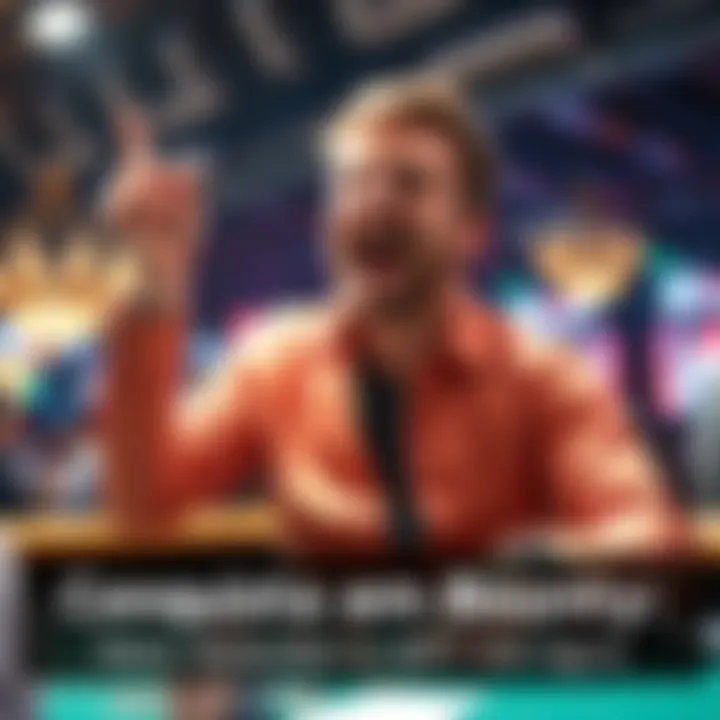 A happy poker player celebrating a big win at the table with chips in hand