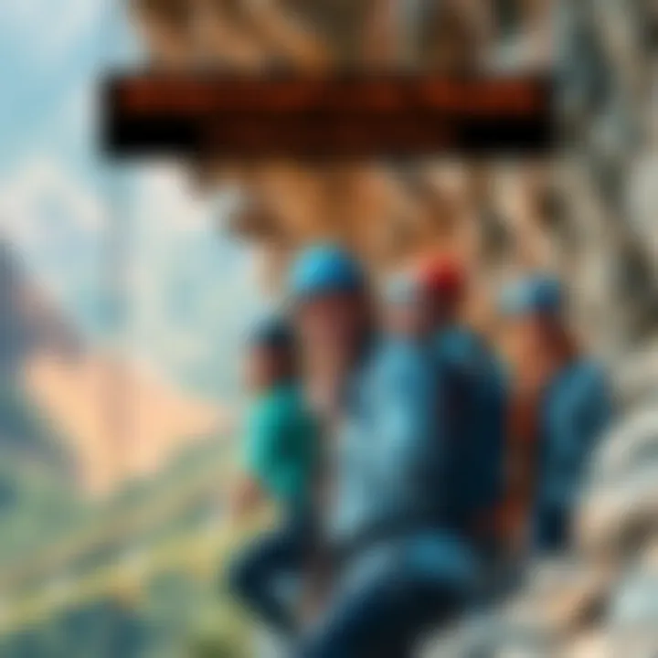 Group of people engaged in thrilling outdoor sports like rock climbing and zip-lining
