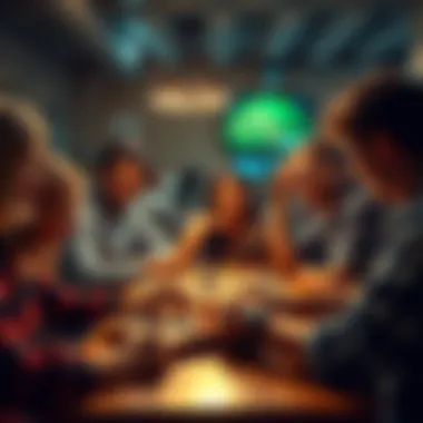 A group of people playing board games and enjoying each other's company, with smiles and laughter.